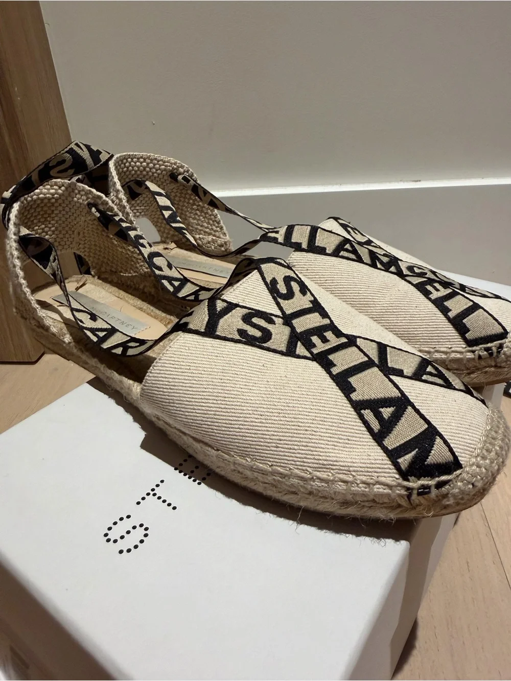 Stella McCartney Beige Canvas Espadrille Lace-Up Flats
